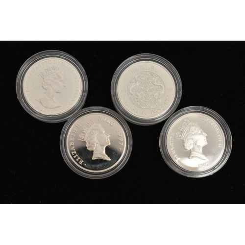 94 - FOUR SILVER COINS, each within a protective capsule, to include a 1997 One Dollar, Queen Elizabeth T... 