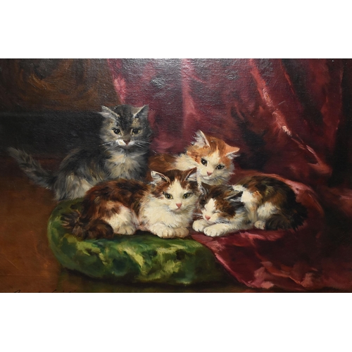 299 - ALFRED ARTHUR BRUNEL DE NEUVILLE (FRENCH,1852-1941) FOUR KITTENS LYING ON A CUSHION AND CURTAIN, oil... 