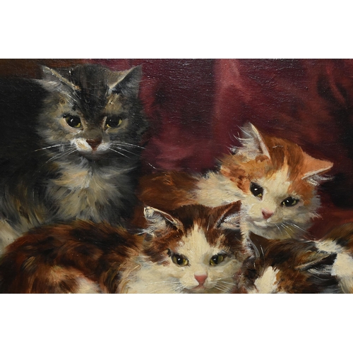 299 - ALFRED ARTHUR BRUNEL DE NEUVILLE (FRENCH,1852-1941) FOUR KITTENS LYING ON A CUSHION AND CURTAIN, oil... 