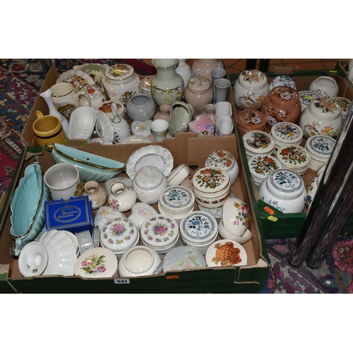 541 - SEVEN BOXES OF SADLER POTTERY, a mixture of ornamental and tea ware, including trinket boxes, ginger... 