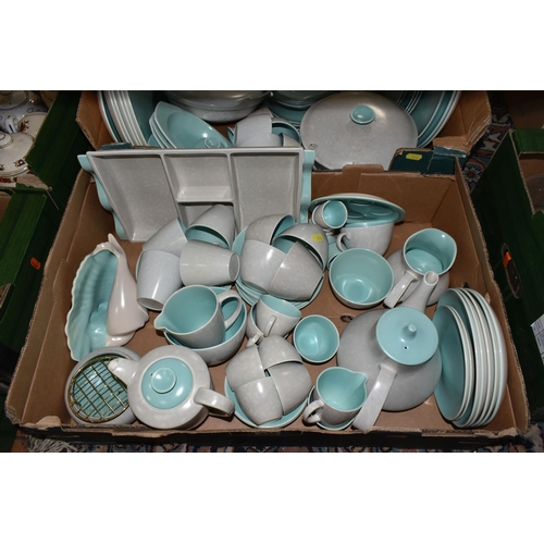 544 - TWO BOXES OF POOLE POTTERY TWINTONE DINNERWARE IN ICE GREEN AND SEAGULL, approximately ninety five p... 