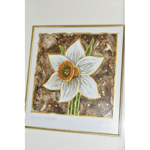 560 - KELLY JANE (BRITISH, CONTEMPORARY) 'GOLDEN DAFFODIL', an embellished colour print, signed, titled an... 