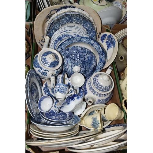 564 - SIX BOXES AND LOOSE DINNER AND TEA WARES ETC, to include Gray's Pottery  teapot and milk jug, blue a... 