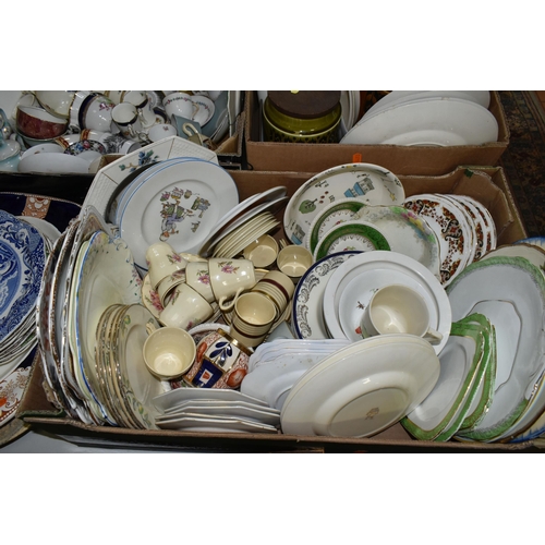 564 - SIX BOXES AND LOOSE DINNER AND TEA WARES ETC, to include Gray's Pottery  teapot and milk jug, blue a... 