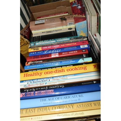 565 - FIVE BOXES OF ASSORTED BOOKS, to include biographies / autobiographies - Tina Modotti, Laura Ashley,... 