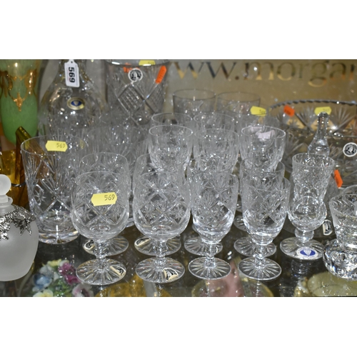 569 - A COLLECTION OF GLASSWARE, COLOURED AND CLEAR, including Murano style baluster vase, Tutbury Crystal... 