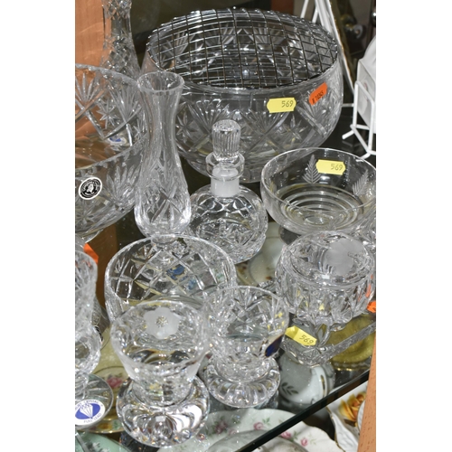 569 - A COLLECTION OF GLASSWARE, COLOURED AND CLEAR, including Murano style baluster vase, Tutbury Crystal... 