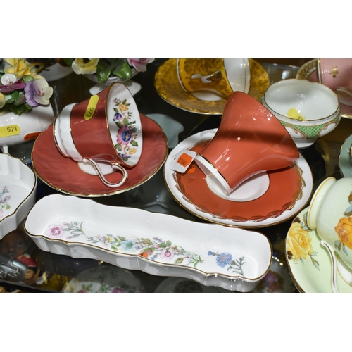 571 - A QUANTITY OF AYNSLEY GIFTWARE, TABLEWARE, ODD TEA WARES, ETC, including two early 20th century coff... 