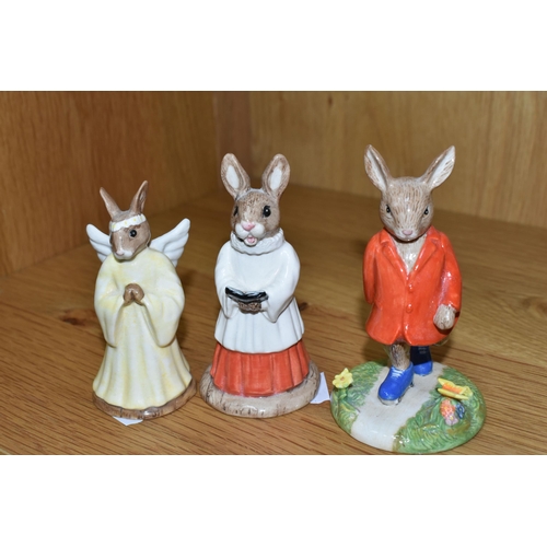 313 - THIRTEEN ROYAL DOULTON BUNNYKINS FIGURES, comprising Dollie Bunnykins DB8 (second quality, firing cr... 