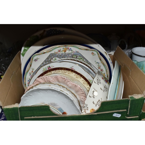 327 - FIVE BOXES OF CERAMICS AND GLASSWARE, to include a Jasba Keramic West German 137/25, a cream Beswick... 