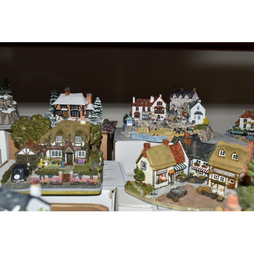 336 - A GROUP OF FOURTEEN BOXED DANBURY MINT COTTAGE SCULPTURES, comprising The Country Village Collection... 