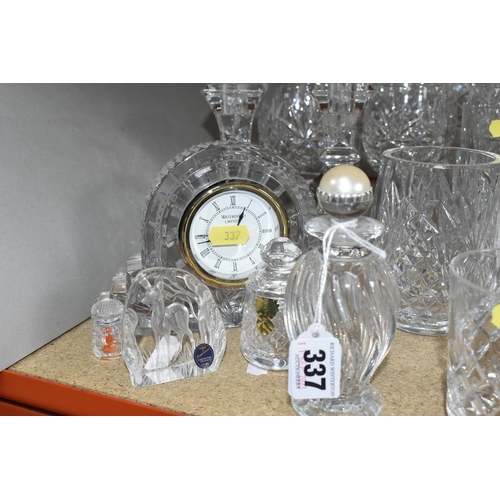 337 - A QUANTITY OF WATERFORD CUT CRYSTAL, comprising a Waterford Crystal Large Cottage clock, height 13cm... 