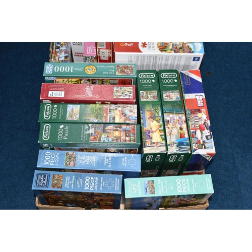 346 - TWO BOXES OF JIGSAW PUZZLES comprising twenty 1000 piece puzzles, manufacturers include W H Smith, F... 