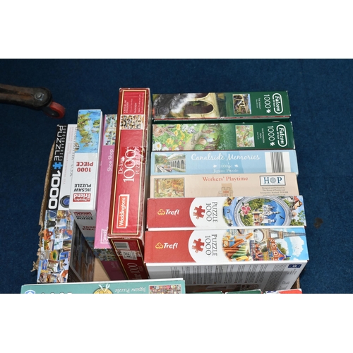 346 - TWO BOXES OF JIGSAW PUZZLES comprising twenty 1000 piece puzzles, manufacturers include W H Smith, F... 