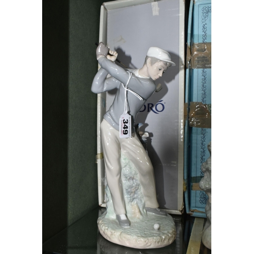 349 - FIVE BOXED LLADRO AND NAO GOLFER FIGURES, comprising four Lladro figures: Golfer no 4824, sculptor V... 