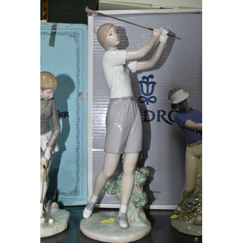 349 - FIVE BOXED LLADRO AND NAO GOLFER FIGURES, comprising four Lladro figures: Golfer no 4824, sculptor V... 