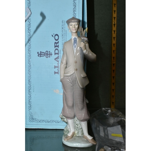 349 - FIVE BOXED LLADRO AND NAO GOLFER FIGURES, comprising four Lladro figures: Golfer no 4824, sculptor V... 