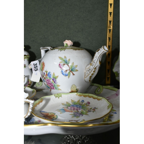 355 - A HEREND PORCELAIN QUEEN VICTORIA PATTERN CABARET SET WITH THREE ADDITIONAL ITEMS IN THE SAME PATTER... 