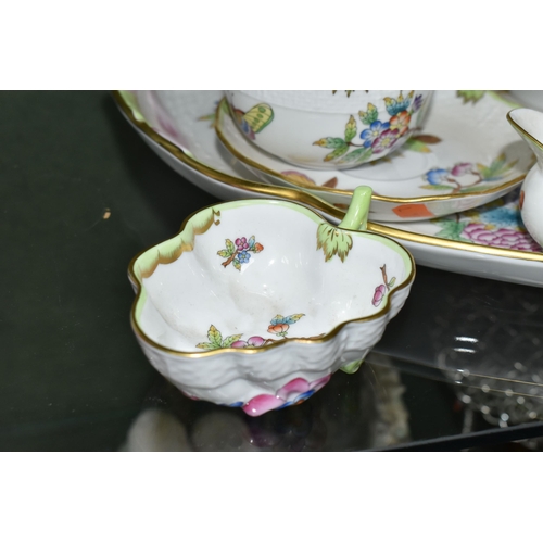 355 - A HEREND PORCELAIN QUEEN VICTORIA PATTERN CABARET SET WITH THREE ADDITIONAL ITEMS IN THE SAME PATTER... 