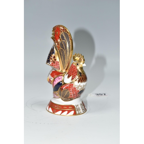 357 - A ROYAL WORCESTER 'IMARI COCKEREL' CANDLE SNUFFER AND TWO ROYAL CROWN DERBY COVERED FLORAL BOXES, th... 