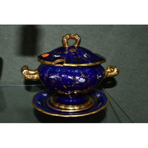 359 - A GROUP OF COBALT BLUE AND GILT MASONS IRONSTONE WARES, comprising a baluster vase with twin rope st... 