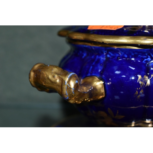 359 - A GROUP OF COBALT BLUE AND GILT MASONS IRONSTONE WARES, comprising a baluster vase with twin rope st... 