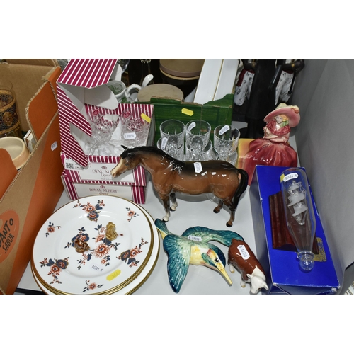 364 - TWO BOXES AND LOOSE CERAMICS AND GLASS WARES, to include two boxed sets of Royal Albert crystal glas... 