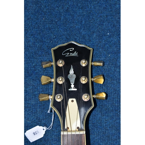 366 - A GOULD ELECTRIC GUITAR, an ES335 copy, with sunburst finish, edge and binding, gold plated hardware... 