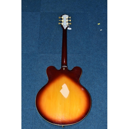 366 - A GOULD ELECTRIC GUITAR, an ES335 copy, with sunburst finish, edge and binding, gold plated hardware... 