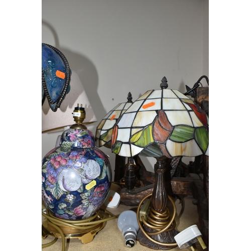 370 - A GROUP OF SEVEN TABLE LAMPS AND A CEILING LIGHT FITTING AND TWO MATCHNG WALL LIGHTS, comprising a p... 