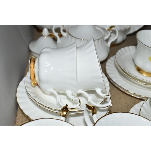 375 - A ROYAL ALBERT 'VAL D'OR' DESIGN TEA SET, comprising cake plate, teapot (marked as second quality, s... 