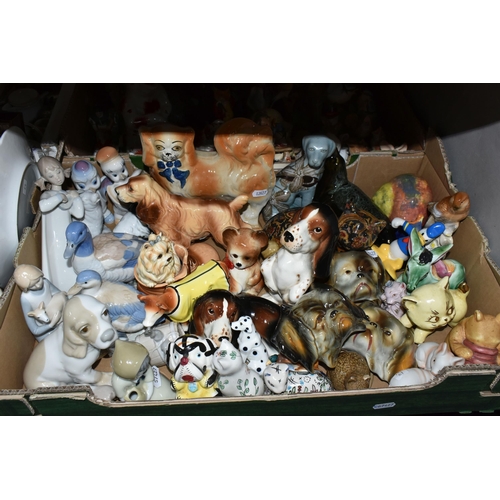 392 - FOUR BOXES OF CERAMICS AND ORNAMENTS, to include a quantity of bird and animal figurines, a Stafford... 