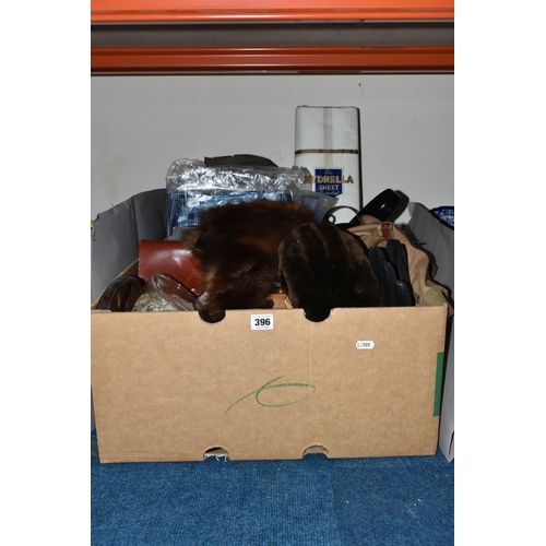 396 - TWO BOXES OF VINTAGE CLOTHING, to include two Henry Barrie MGS (Manchester Grammer School)  school c... 