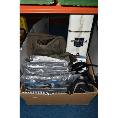 396 - TWO BOXES OF VINTAGE CLOTHING, to include two Henry Barrie MGS (Manchester Grammer School)  school c... 