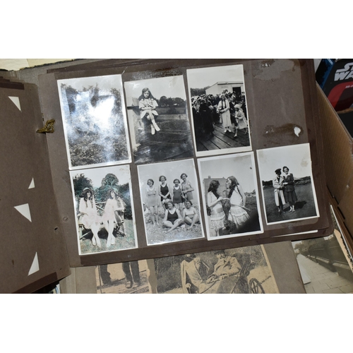 404 - A BOX OF VINTAGE FAMILY PHOTOGRAPHS, largely first half of the twentieth century, with some postcard... 