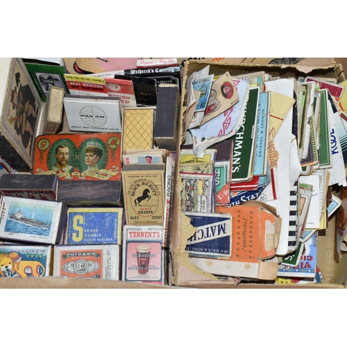 418 - A BOX OF BEER MATS, MATCH BOXES, LABELS AND OTHER EPHEMERA, to include approximately forty beer mats... 