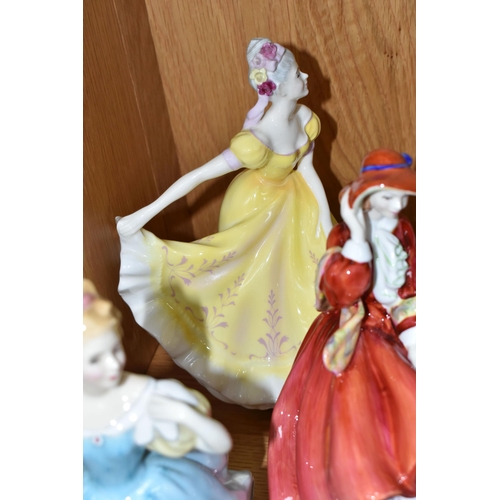 443 - FIVE ROYAL DOULTON FIGURINES, comprising Enchantment HN2178, Leading Lady HN2269 (hairline from ches... 