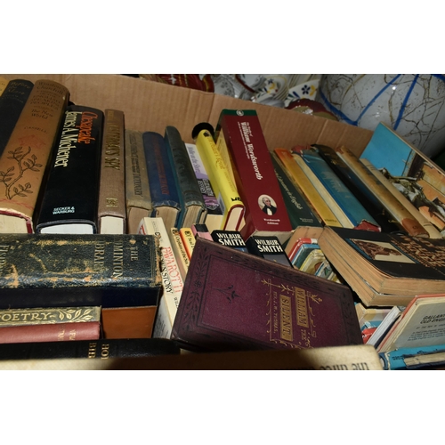 455 - FOUR BOXES OF BOOKS containing over 110 miscellaneous titles in hardback and paperback formats, subj... 