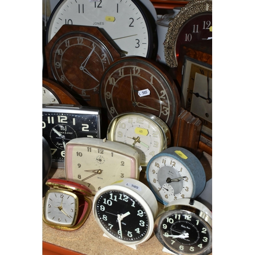 485 - SEVENTEEN WALL AND MANTLE CLOCKS ETC, to include an art deco Westminster chiming mantle clock in nee... 