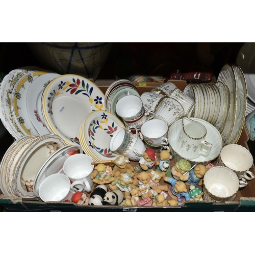 487 - FOUR BOXES OF CERAMICS, GLASS AND METAL WARES ETC, to include six Minton 'St James' dinner plates, e... 