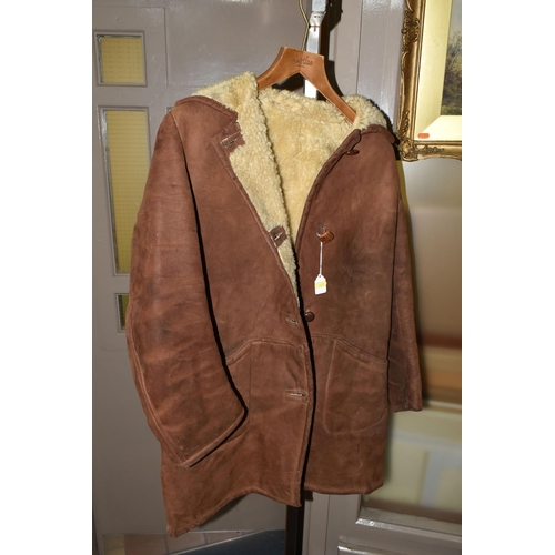 495 - THREE MEN'S JACKETS, comprising two dark brown leather bomber style leather jackets, one made in Eng... 