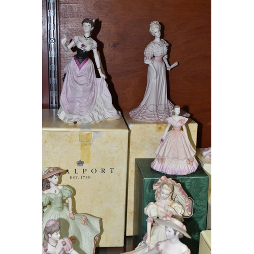 499 - A GROUP OF TEN  MATTE GLAZED COALPORT LADIES, comprising a boxed Age Of Elegance 'Matinée Performanc... 