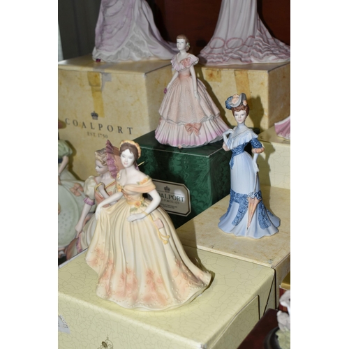 499 - A GROUP OF TEN  MATTE GLAZED COALPORT LADIES, comprising a boxed Age Of Elegance 'Matinée Performanc... 