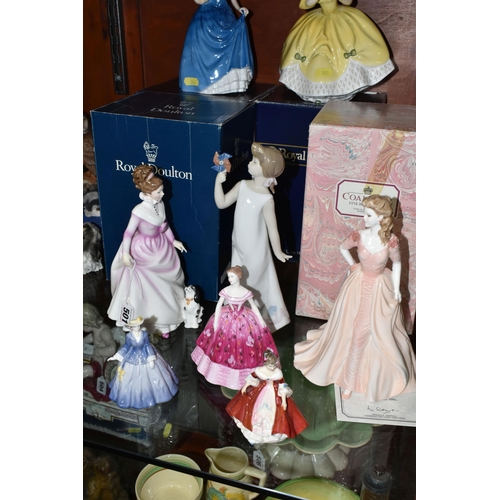 501 - BOXED ROYAL DOULTON AND COALPORT FIGURINES, three boxed Royal Doulton ladies comprising 'Good Compan... 