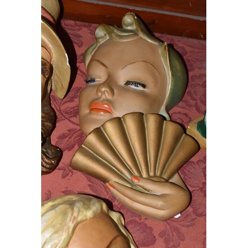 508 - FIVE CHALKWARE FEMALE WALL PLAQUES, comprising a 1930's style  Italian plaque signed G.Leonardi 287 ... 