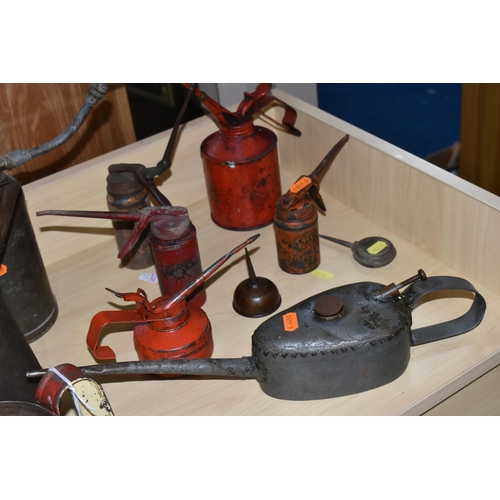 514 - A COLLECTION OF OIL CANS, comprising Wesco Junior, Shell 1 pint jug, a pewter 1 pint can stamped 340... 