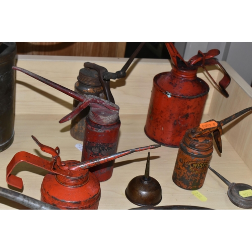 514 - A COLLECTION OF OIL CANS, comprising Wesco Junior, Shell 1 pint jug, a pewter 1 pint can stamped 340... 