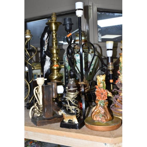 522 - A GROUP OF TABLE LAMPS, twenty vintage and modern table lamps, including a ceramic lamp base with te... 