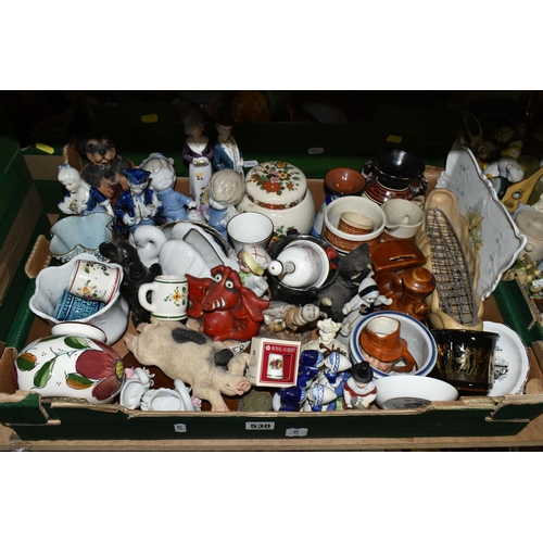 530 - THREE BOXES OF ORNAMENTS AND VASES, to include a Sadler ginger jar, a mid-twentieth century Italian ... 