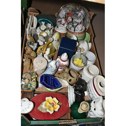 530 - THREE BOXES OF ORNAMENTS AND VASES, to include a Sadler ginger jar, a mid-twentieth century Italian ... 